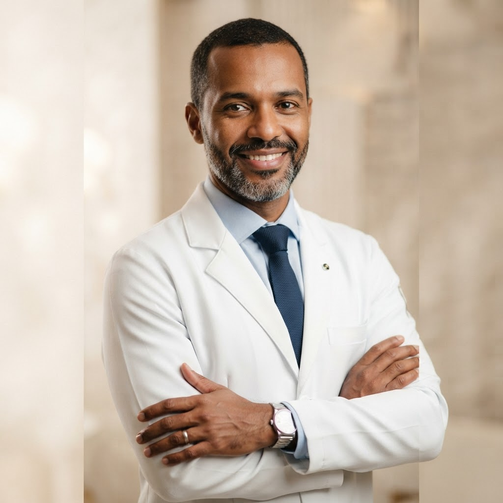 Retrato profissional de um médico usado como exemplo em um site criado na plataforma